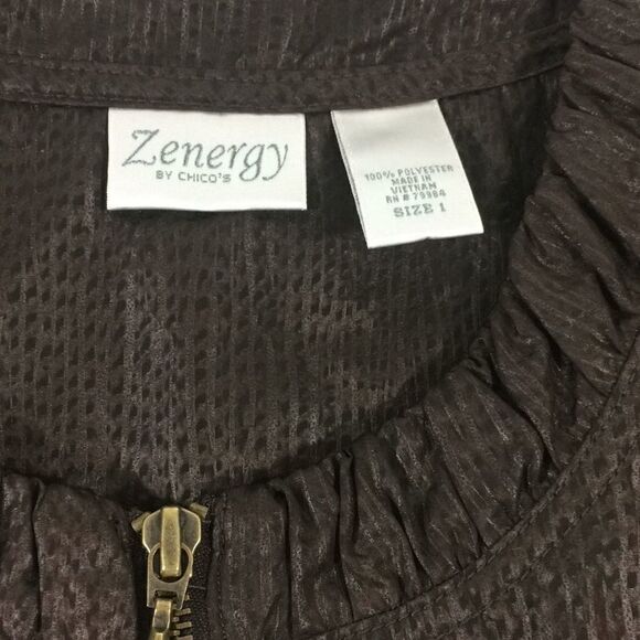 Chico’s Zenergy Brown Textured Athleisure Short Sleeve Zip Up Jacket - Picture 5 of 8